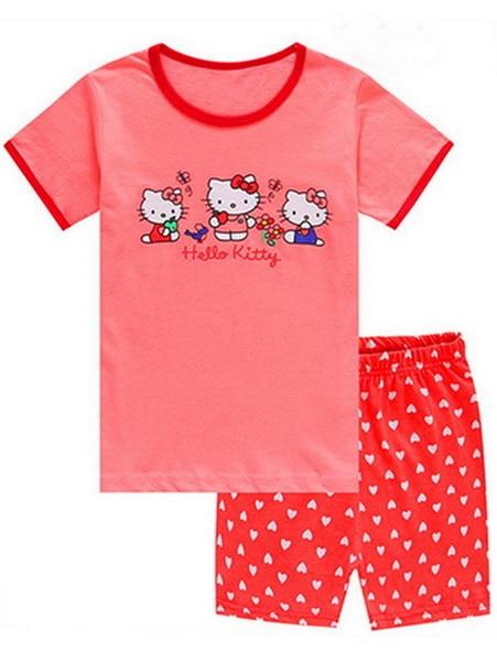 Hot sale Summer Girls Pajamas Suits Short Sleeve Kids Pijama Character Children Pyjama Sets Boys Sleepwear bottom Clothing YW10