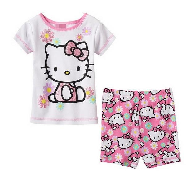 Hot sale Summer Girls Pajamas Suits Short Sleeve Kids Pijama Character Children Pyjama Sets Boys Sleepwear bottom Clothing YW10