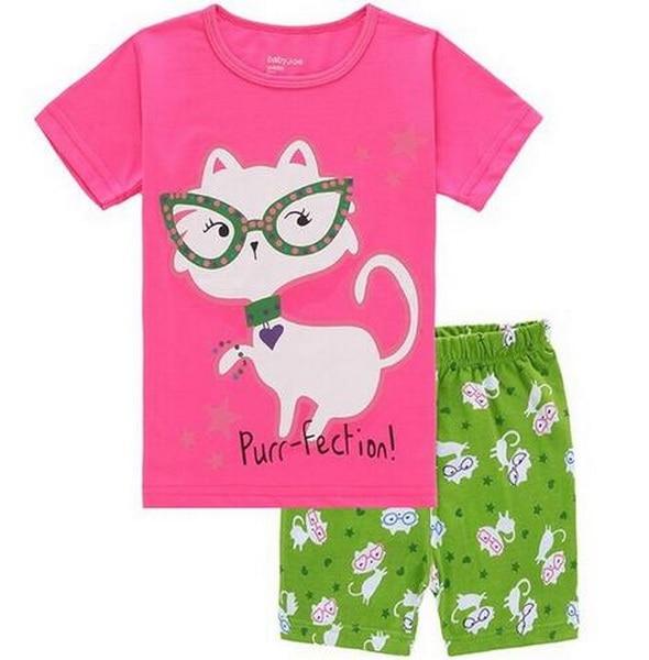 Hot sale Summer Girls Pajamas Suits Short Sleeve Kids Pijama Character Children Pyjama Sets Boys Sleepwear bottom Clothing YW10