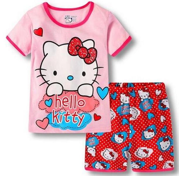 Hot sale Summer Girls Pajamas Suits Short Sleeve Kids Pijama Character Children Pyjama Sets Boys Sleepwear bottom Clothing YW10