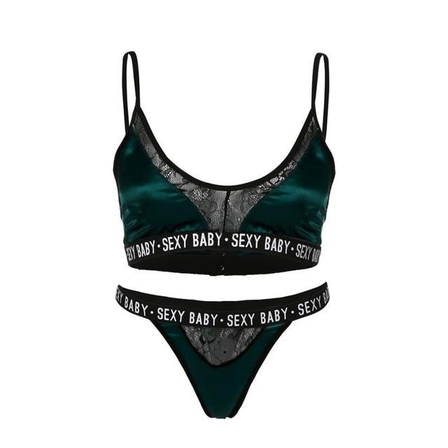 ANNJOLI 3XL Plus Size Sexy Lingerie Set Bralette Women Bra Letter Print Lace Patchwork Women Underwear Sets Bra and Panty Set