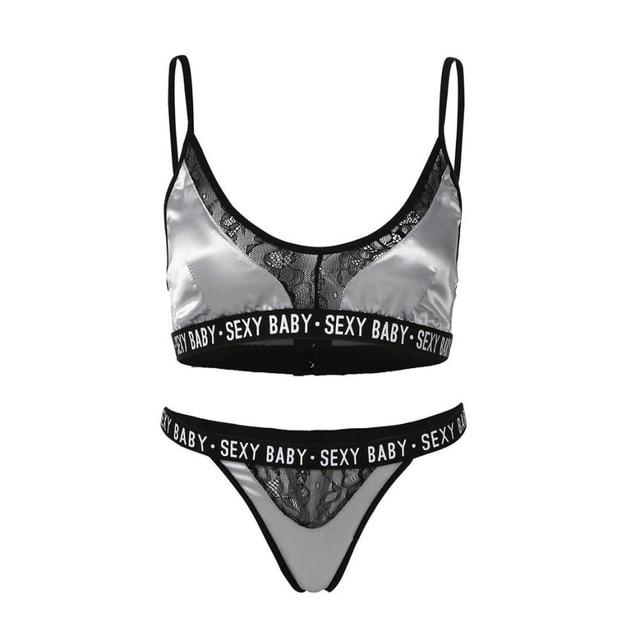 ANNJOLI 3XL Plus Size Sexy Lingerie Set Bralette Women Bra Letter Print Lace Patchwork Women Underwear Sets Bra and Panty Set