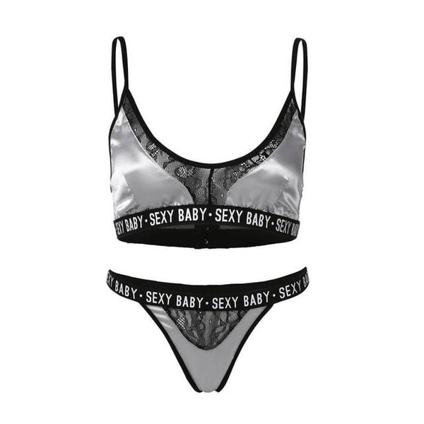 ANNJOLI 3XL Plus Size Sexy Lingerie Set Bralette Women Bra Letter Print Lace Patchwork Women Underwear Sets Bra and Panty Set