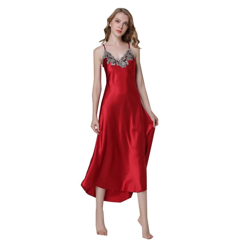 Ladies Sexy Silk Satin Nightgown Sleeveless Nighties Long Nightdress V-neck Sleep Shirt Summer Night Dress Nightwear For Women