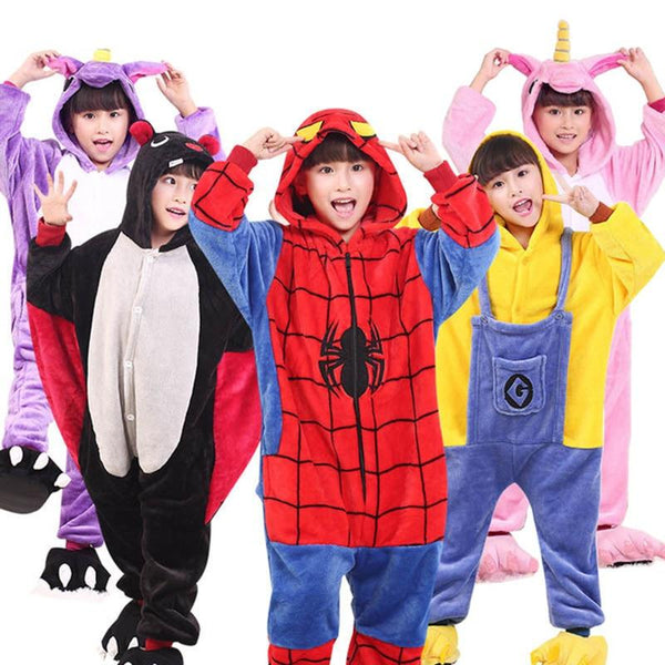 Kids Pajamas Flannel Animal Pegasus Stitch Unicorn Spiderman Pyjamas Boys Girls Winter Warm Children Sleepwear Onesies 4-12Y