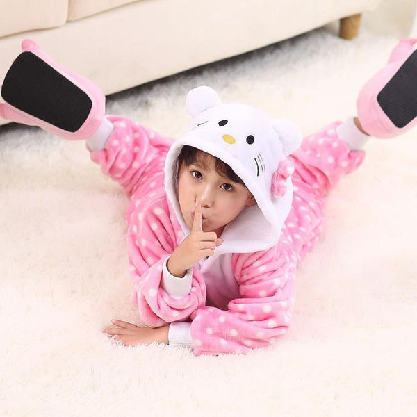 Kids Pajamas Flannel Animal Pegasus Stitch Unicorn Spiderman Pyjamas Boys Girls Winter Warm Children Sleepwear Onesies 4-12Y