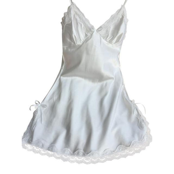 Women Sexy Silk Satin Night Dress Sleeveless Nighties V-neck Nightgown Nightdress Lace Sleepwear Nightwear Ladies