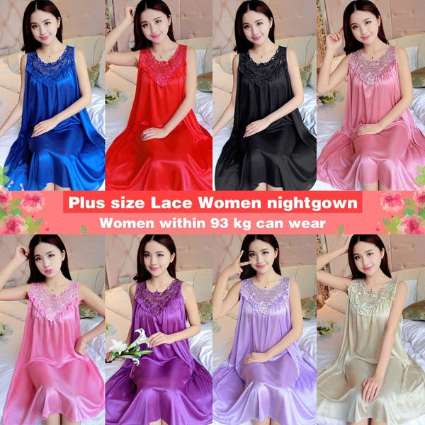 Yidanna Women nightgown Summer Sleepshirt Plus Size Lace Female Sleepwear Sexy Lady Silk Nighty Sleeveless Floral Sleep Clothing