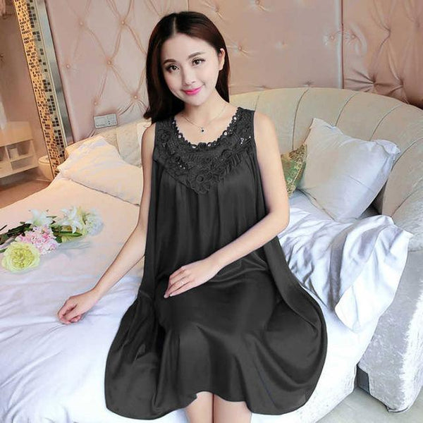 Yidanna Women nightgown Summer Sleepshirt Plus Size Lace Female Sleepwear Sexy Lady Silk Nighty Sleeveless Floral Sleep Clothing