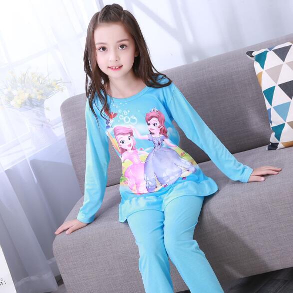 Factory Wholesale Autumn Winter Children Girls Kids Clothing Sets Suit Sleepwear Girl Long Sleeve Cartoon Nightgown Pajamas Set