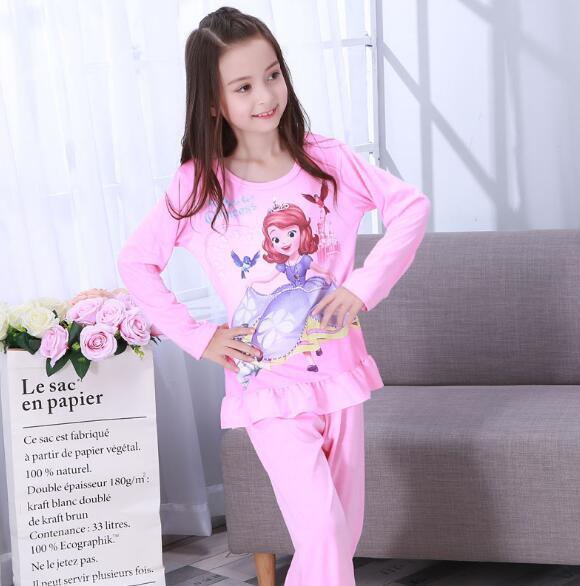 Factory Wholesale Autumn Winter Children Girls Kids Clothing Sets Suit Sleepwear Girl Long Sleeve Cartoon Nightgown Pajamas Set