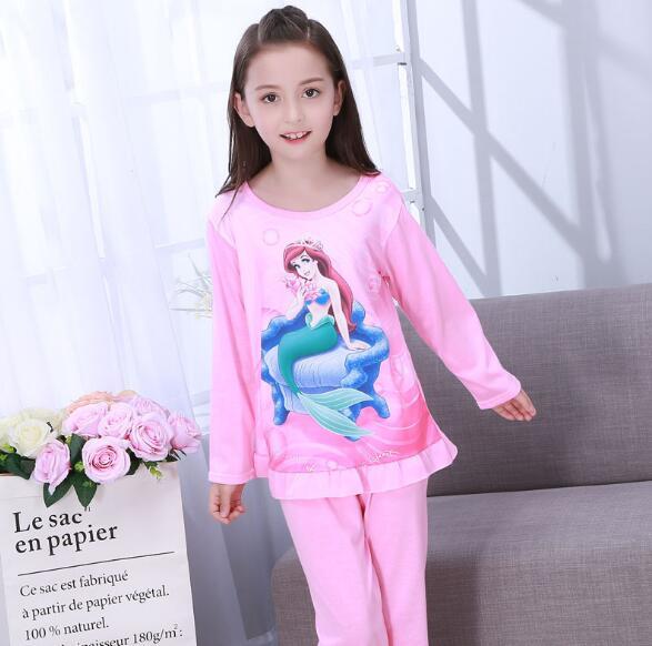 Factory Wholesale Autumn Winter Children Girls Kids Clothing Sets Suit Sleepwear Girl Long Sleeve Cartoon Nightgown Pajamas Set