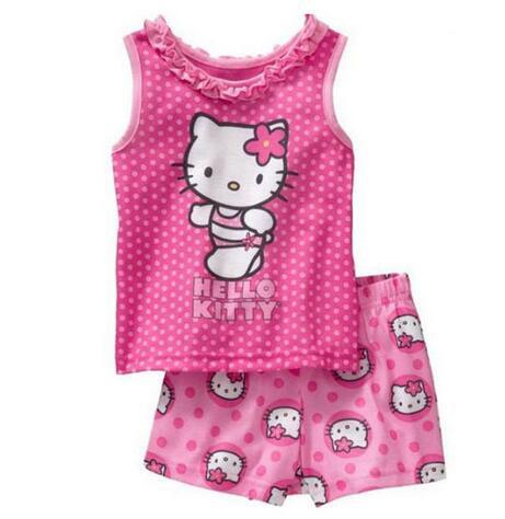 summer Children's clothing sets Fashion cartoon printing Baby girl pajamas suit sets cotton shirts+casual shorts S003
