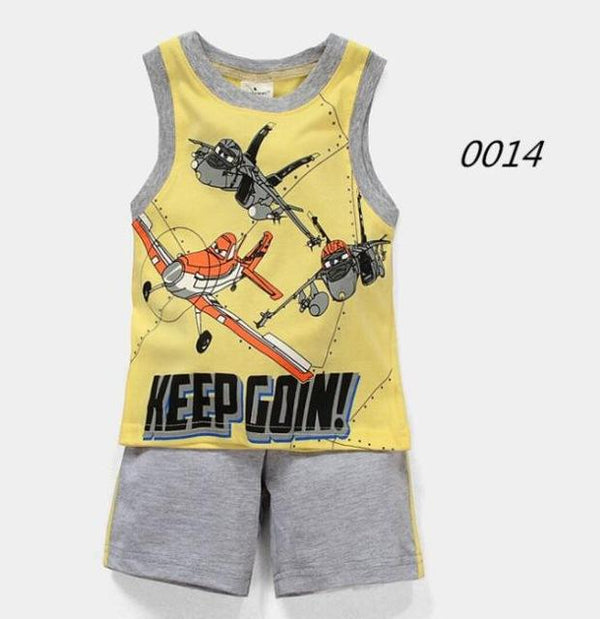 summer Children's clothing sets Fashion cartoon printing Baby girl pajamas suit sets cotton shirts+casual shorts S003