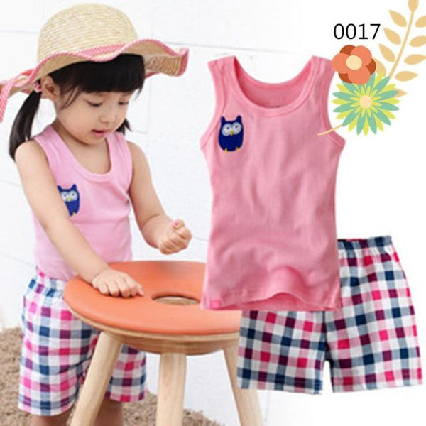 summer Children's clothing sets Fashion cartoon printing Baby girl pajamas suit sets cotton shirts+casual shorts S003
