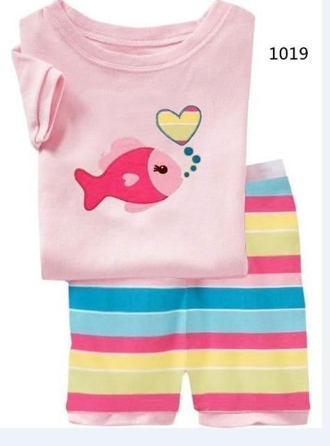 summer Children's clothing sets Fashion cartoon printing Baby girl pajamas suit sets cotton shirts+casual shorts S003