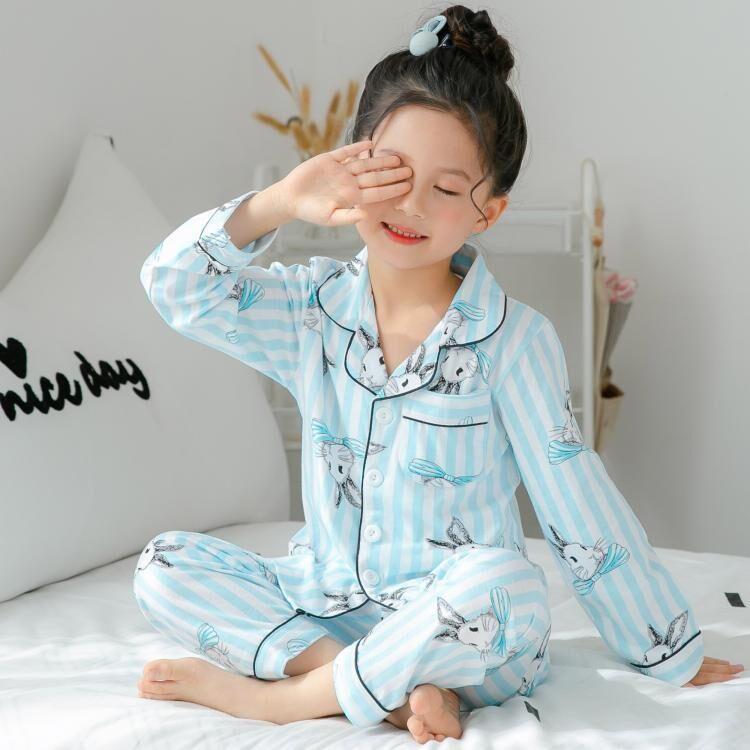 Infant Satin pink Plume Autumn Children Pajamas Long Sleeve Cartoon Kids Girl Clothes Suit Children's Pyjamas Home Clothes