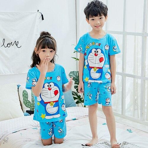 New Summer Cartoon Short Sleeve Pajamas Suit Girls Cute Sleepwear Children Clothing Set Boys Child Pijamas Sets Baby Homewear
