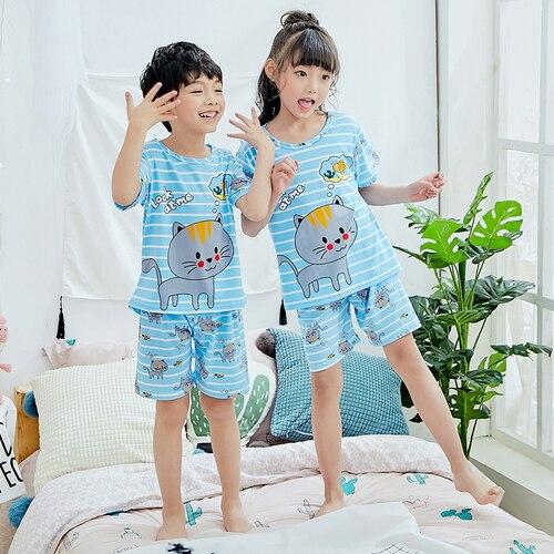 New Summer Cartoon Short Sleeve Pajamas Suit Girls Cute Sleepwear Children Clothing Set Boys Child Pijamas Sets Baby Homewear