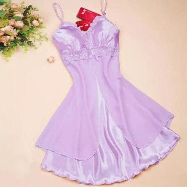 2018 New Women Sexy Silk Satin Night Gown Sleeveless Nightdress Lace Sleep Dress V-neck Nighties Night Shirt Sleepwear Nightwear