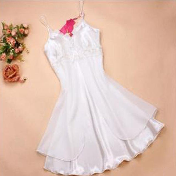 2018 New Women Sexy Silk Satin Night Gown Sleeveless Nightdress Lace Sleep Dress V-neck Nighties Night Shirt Sleepwear Nightwear