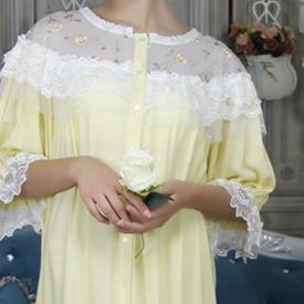 Woman Robe Nightgown Long Sleepwear Vintage Elegant Homewear Ladies Long Dress Full Length Nighties