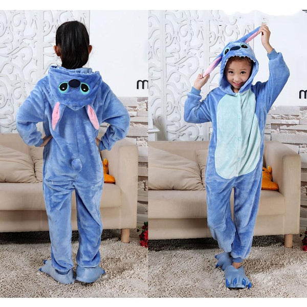 Stitch Children's Pajamas Cartoon Kigurumi Unicorn Boys Girls Animal Dinosaur Kids Onesies Fannel Pajama for 4 6 8 10 12 Years