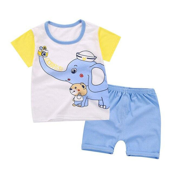 2019 New cotton Kids Boys Girls Clothes Baby Pajamas Short Sleeved Clothing Set children Cartoon set Children's home Sleepwear