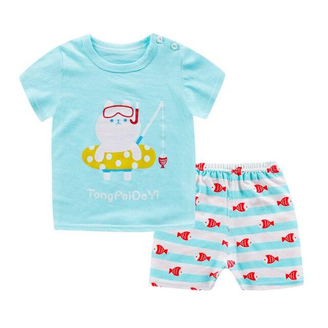 2019 New cotton Kids Boys Girls Clothes Baby Pajamas Short Sleeved Clothing Set children Cartoon set Children's home Sleepwear