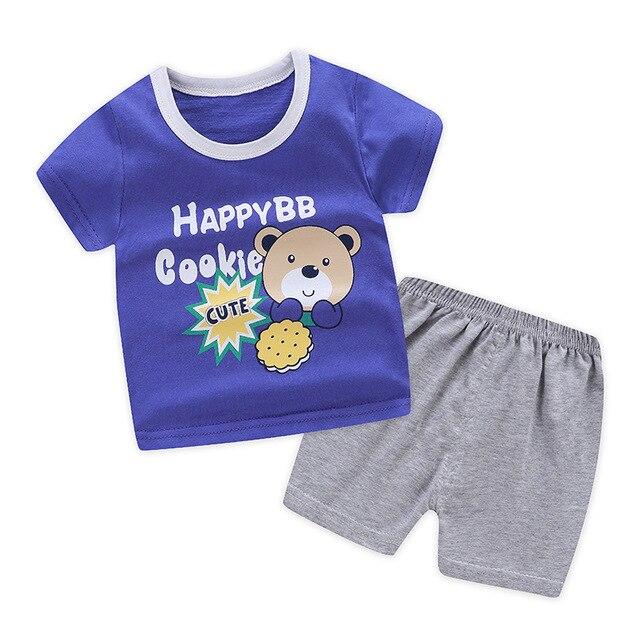 2019 New cotton Kids Boys Girls Clothes Baby Pajamas Short Sleeved Clothing Set children Cartoon set Children's home Sleepwear
