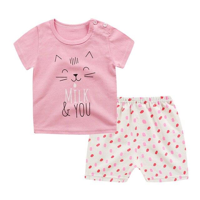 2019 New cotton Kids Boys Girls Clothes Baby Pajamas Short Sleeved Clothing Set children Cartoon set Children's home Sleepwear