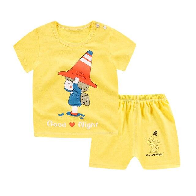 2019 New cotton Kids Boys Girls Clothes Baby Pajamas Short Sleeved Clothing Set children Cartoon set Children's home Sleepwear
