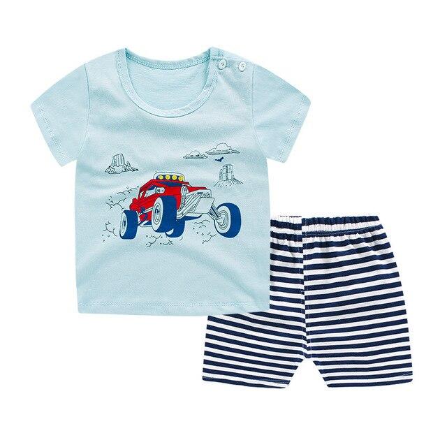 2019 New cotton Kids Boys Girls Clothes Baby Pajamas Short Sleeved Clothing Set children Cartoon set Children's home Sleepwear