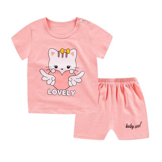 2019 New cotton Kids Boys Girls Clothes Baby Pajamas Short Sleeved Clothing Set children Cartoon set Children's home Sleepwear