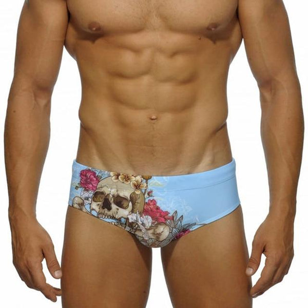 Men's Sexy Summer Skull Beach Short Low Wait Swimming Briefs Swimwear Surf Beach Brief Jammer Surfing Trunks Beach Wear Swimsuit