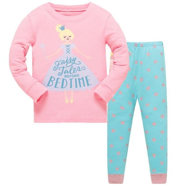 Kids Cartoon Cotton Pajamas Boys Casual Pajamas Sets Girls Long Blouses+Trousers 2-Piece Home Sleepwear Sets For Spring Autumn