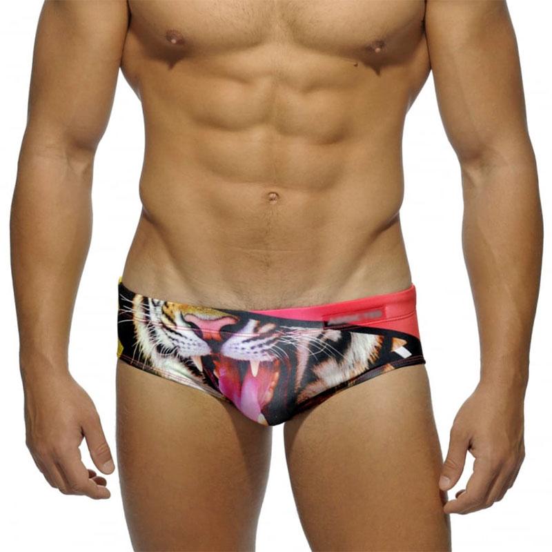Men Push Up Swimwear Sexy Swimming Trunks Briefs Low Waist Pad Mens Tiger Swim Trunk Brief Man Swimsuit Beachwear Beach Shorts