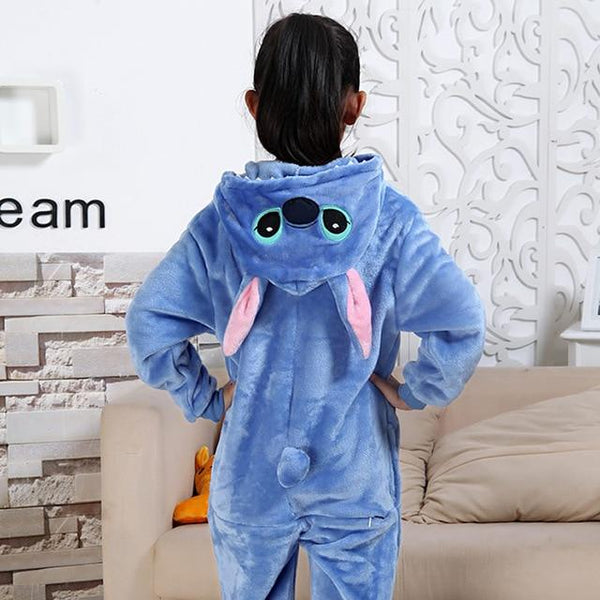 Flannel Kigurumi Children Pajamas Set Winter Hooded Animal Unicorn Pikachu Stitch Kids Pajamas For Boys Girls Sleepwear Onesies