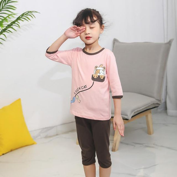 Summer Children's Pajamas Cartoon Pajamas For Girls Boys Short Sleeve T-shirt+Pants Pyjamas Sets Baby Clothes Kids Sleepwear