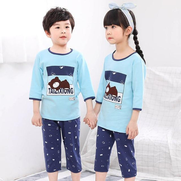 Summer Children's Pajamas Cartoon Pajamas For Girls Boys Short Sleeve T-shirt+Pants Pyjamas Sets Baby Clothes Kids Sleepwear
