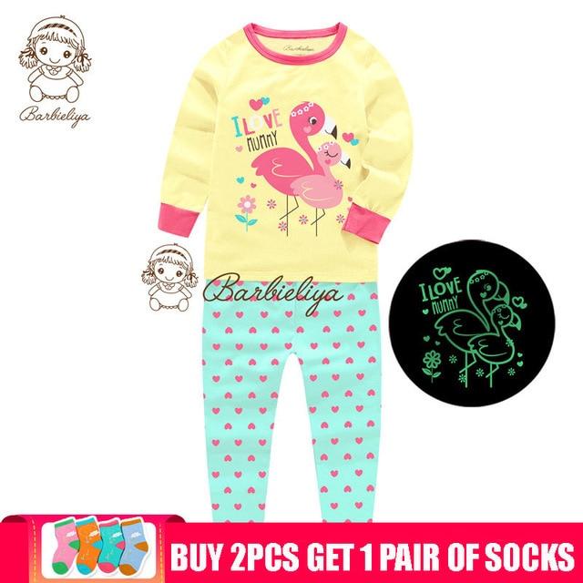 Glow in the Dark Girls Cartoon Cute Children Clothes Long Sleeve Pyjamas Kids Pajamas Sets Pijama Unicornio Sleepwear Homewear
