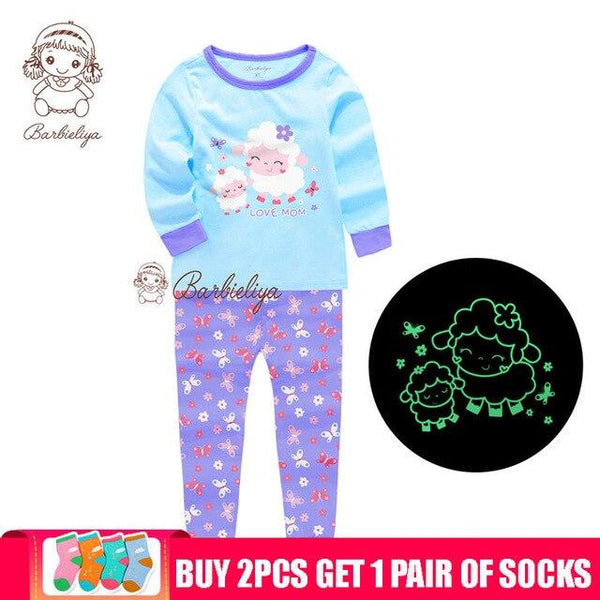 Glow in the Dark Girls Cartoon Cute Children Clothes Long Sleeve Pyjamas Kids Pajamas Sets Pijama Unicornio Sleepwear Homewear