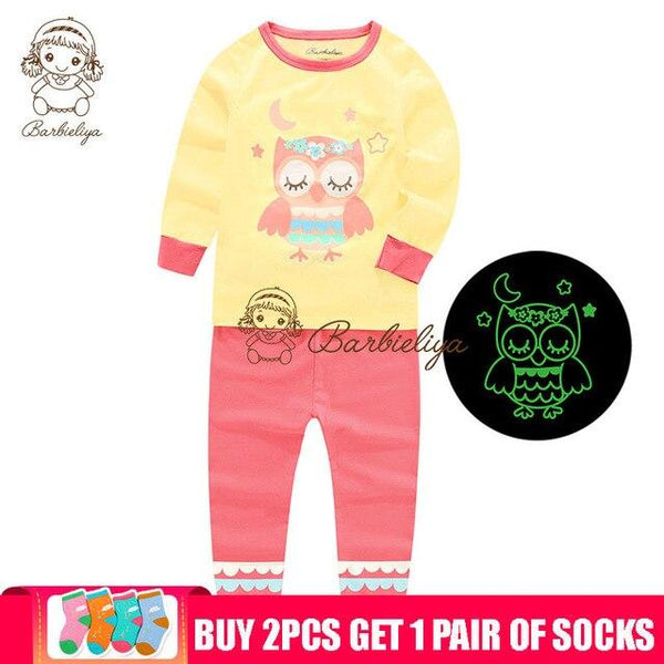 Glow in the Dark Girls Cartoon Cute Children Clothes Long Sleeve Pyjamas Kids Pajamas Sets Pijama Unicornio Sleepwear Homewear