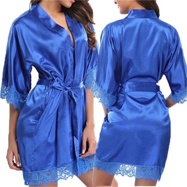 Women Nightdress Satin Lace Sexy Sleepwear Lingerie Night Mini Solid Dress V Neck Nightgown Gown Nuisette Nighty Robe