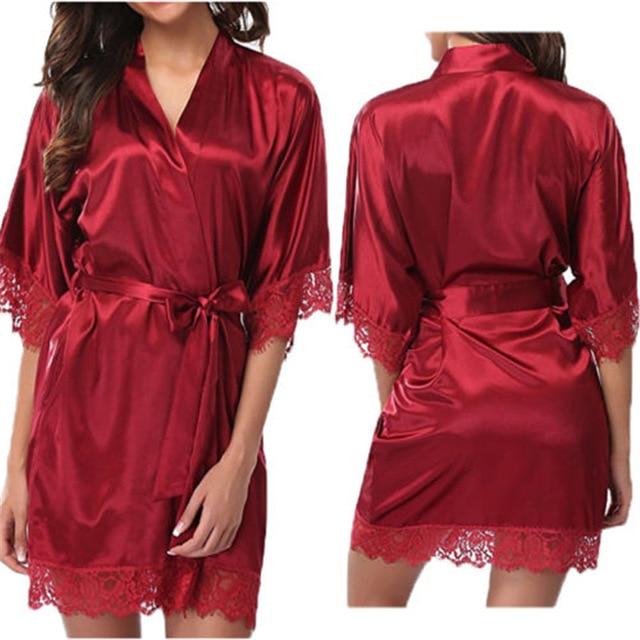 Women Nightdress Satin Lace Sexy Sleepwear Lingerie Night Mini Solid Dress V Neck Nightgown Gown Nuisette Nighty Robe