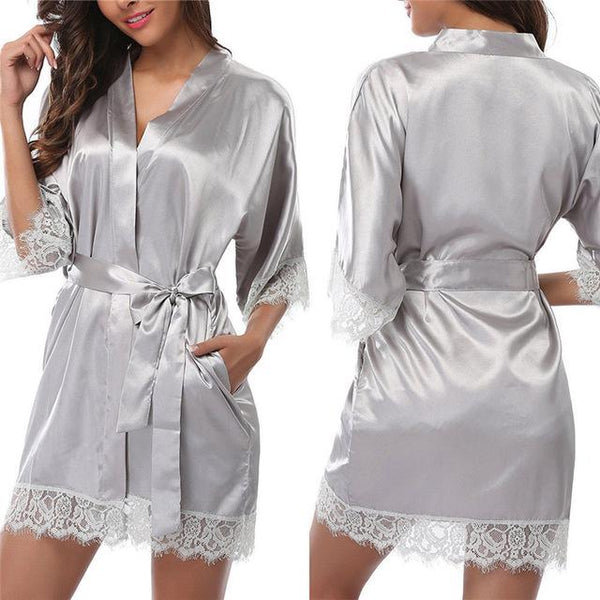 Women Nightdress Satin Lace Sexy Sleepwear Lingerie Night Mini Solid Dress V Neck Nightgown Gown Nuisette Nighty Robe