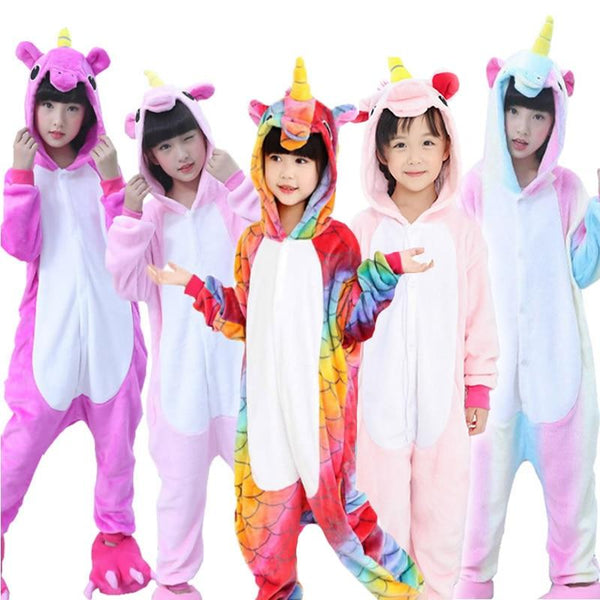 winter Kigurumi Children Pajamas Set Unicorn Hooded Animal Unicorn pajamas Stitch Kids Pajamas For Boys Girls Sleepwear Onesies
