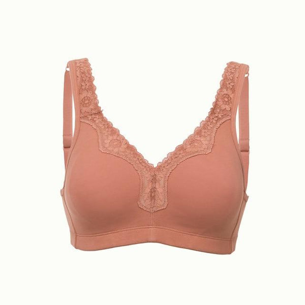 New Lace Trim Full Coverage Cotton Wirefree Bra  Plus Size 36-48 B C D DD E