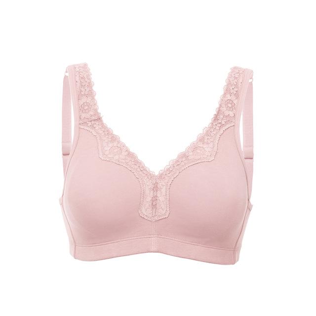 New Lace Trim Full Coverage Cotton Wirefree Bra  Plus Size 36-48 B C D DD E