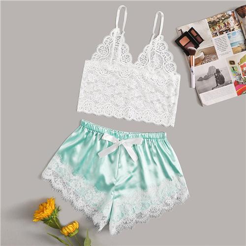 COLROVIE Floral Lace Cami Top With Satin Shorts Lingerie Set Women 2019 Summer Sexy Sets Ladies Bra And Panty Underwear Set